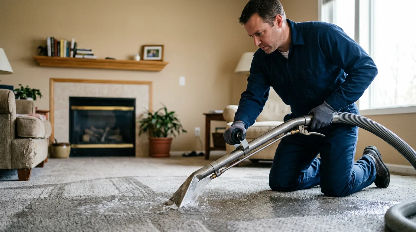 Water damage restoration technician working near Blue Rock, OH